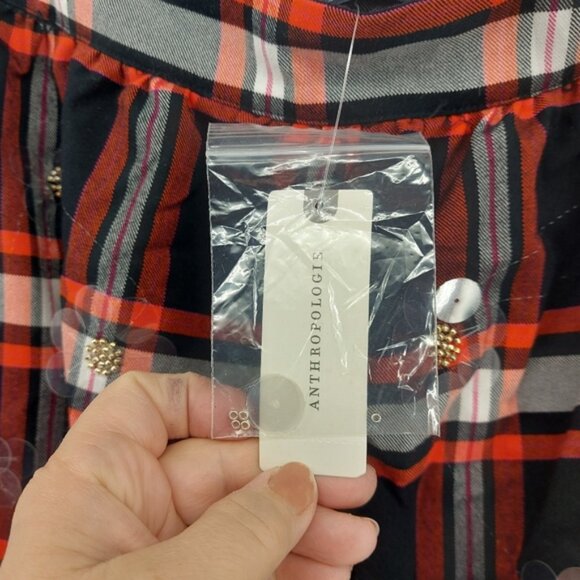 Anthropologie Maeve Embellished Plaid Skirt Black and Red Size 4 - Picture 9 of 10